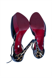 Christian Louboutin - Black & Red Patent Leather T Strap Platform Pumps Sz 7.5 - Current Boutique