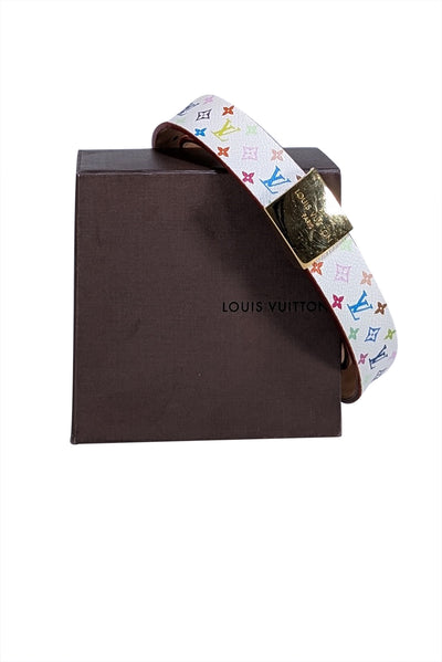 Louis Vuitton - White & Multicolor Monogram Takashi Murakami Belt Sz M - Current Boutique