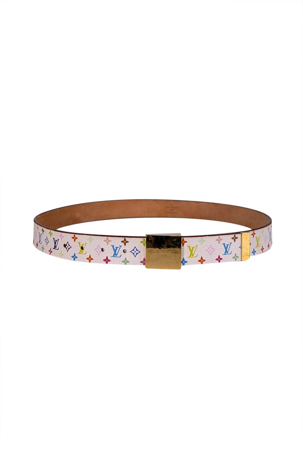 Louis Vuitton - White & Multicolor Monogram Takashi Murakami Belt Sz M - Current Boutique