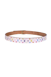 Louis Vuitton - White & Multicolor Monogram Takashi Murakami Belt Sz M - Current Boutique