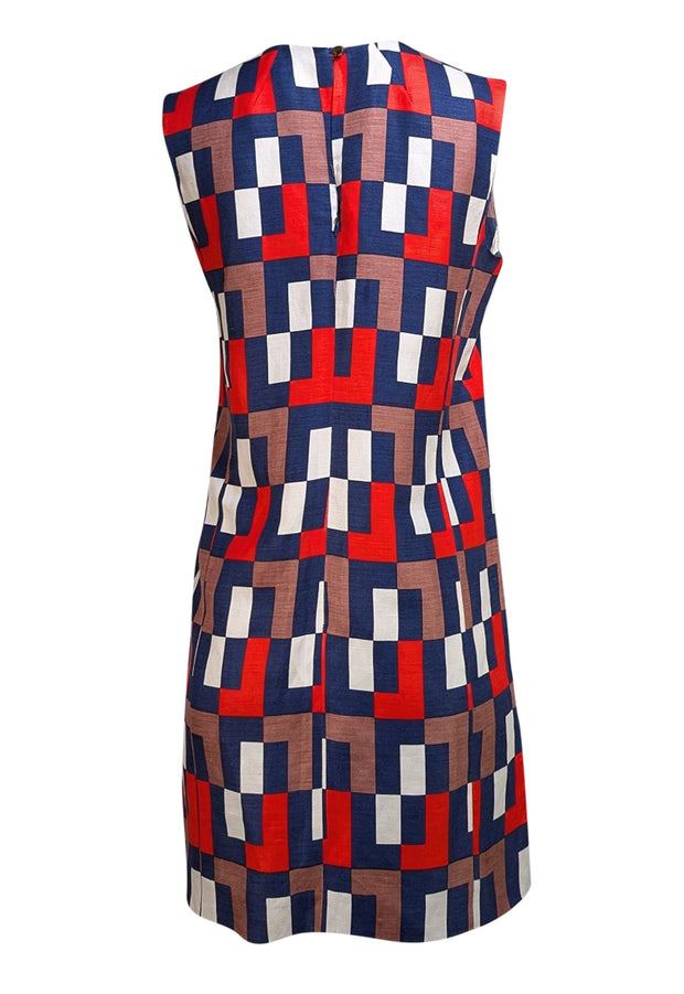 Milly - Navy, Red, Brown, & White Print Shift Dress Sz 6 - Current Boutique