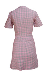 Maje - Pink, Black, & White Houndstooth Button Front Dress Sz 4 - Current Boutique