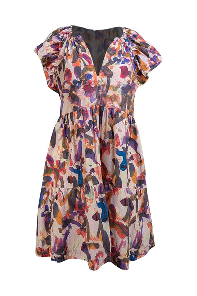 Marie Oliver - Pink & Multicolor Print Short Sleeve Mini Dress Sz S