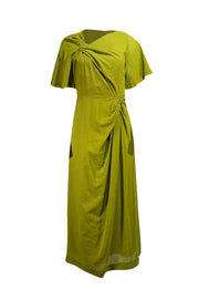 The Fold - Green Knot Neckline & Waist Detail Short Sleeve Dress Sz 6 - Current Boutique