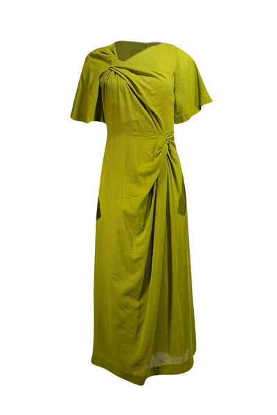 The Fold - Green Knot Neckline & Waist Detail Short Sleeve Dress Sz 6 - Current Boutique
