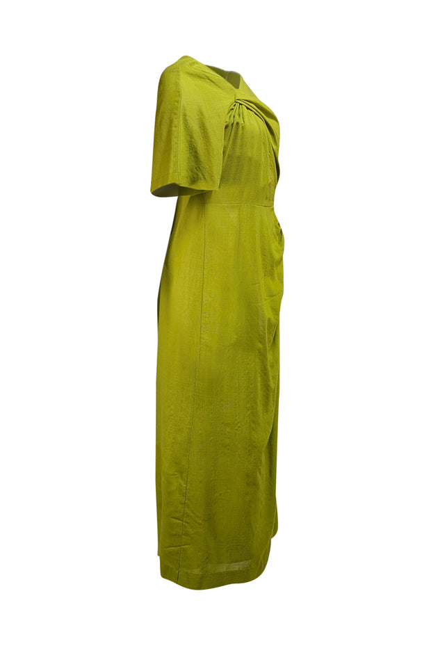 The Fold - Green Knot Neckline & Waist Detail Short Sleeve Dress Sz 6 - Current Boutique