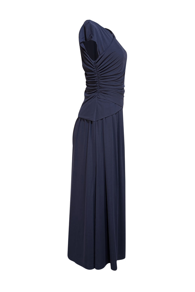 The Fold - Navy Sleeveless Ruched Detail "Lauiriano" Dress Sz 6 - Current Boutique