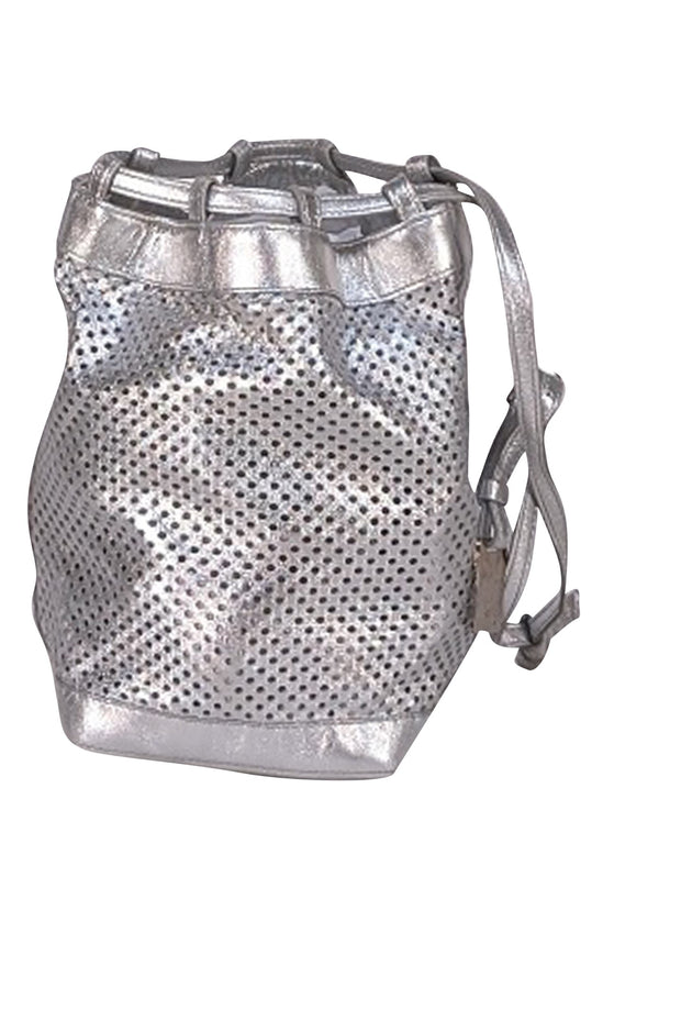Celine - Silver Metallic Perforated Mini Bucket Bag - Current Boutique