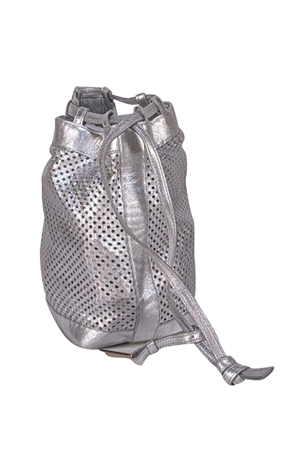Celine - Silver Metallic Perforated Mini Bucket Bag - Current Boutique