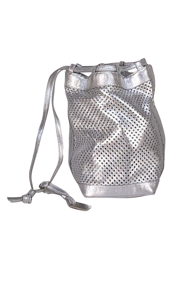 Celine - Silver Metallic Perforated Mini Bucket Bag - Current Boutique