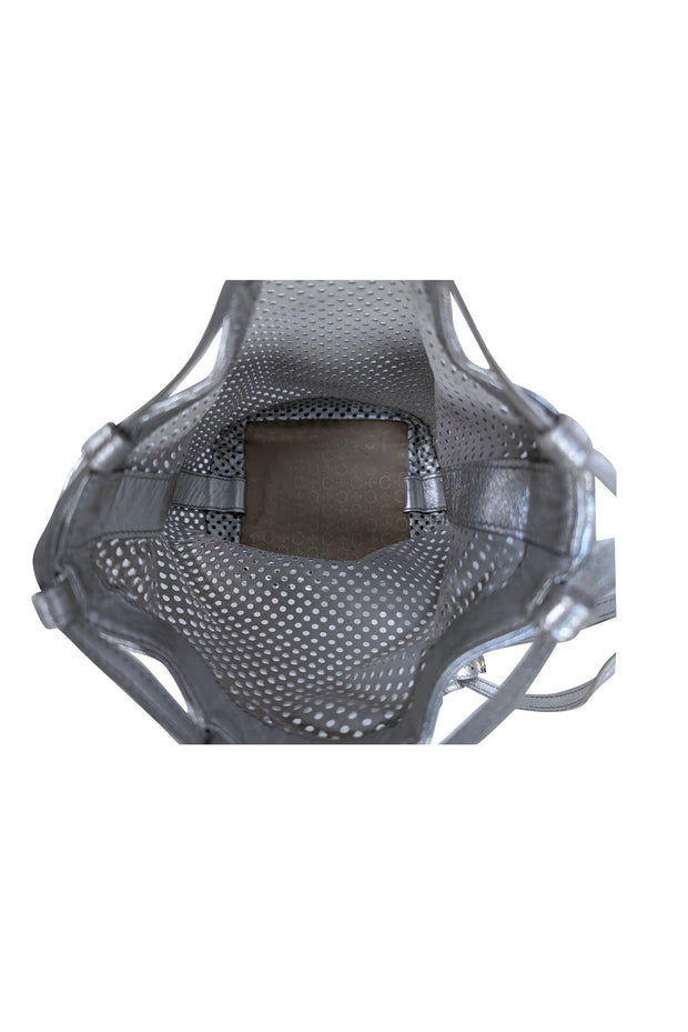Celine - Silver Metallic Perforated Mini Bucket Bag - Current Boutique