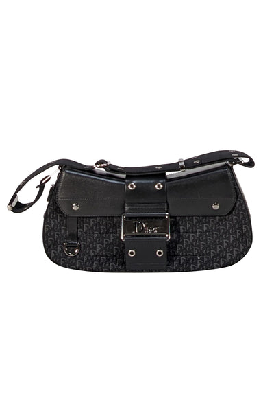 Christian Dior - Black Leather & Canvas Monogram Columbus Diorissimo Shoulder Bag - Current Boutique