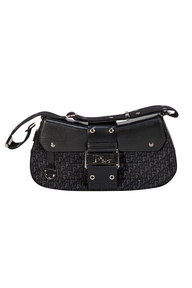 Christian Dior - Black Leather & Canvas Monogram Columbus Diorissimo Shoulder Bag - Current Boutique