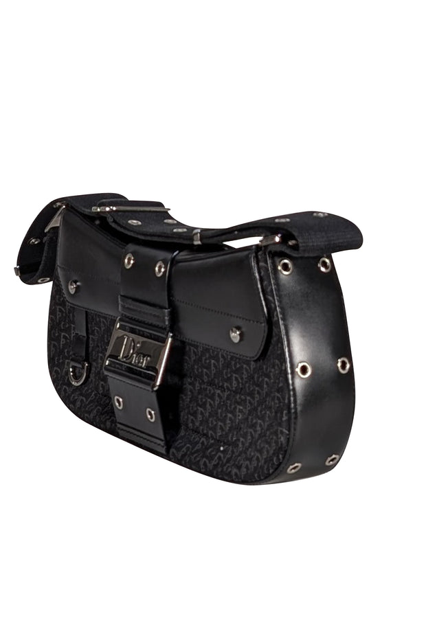 Christian Dior - Black Leather & Canvas Monogram Columbus Diorissimo Shoulder Bag - Current Boutique