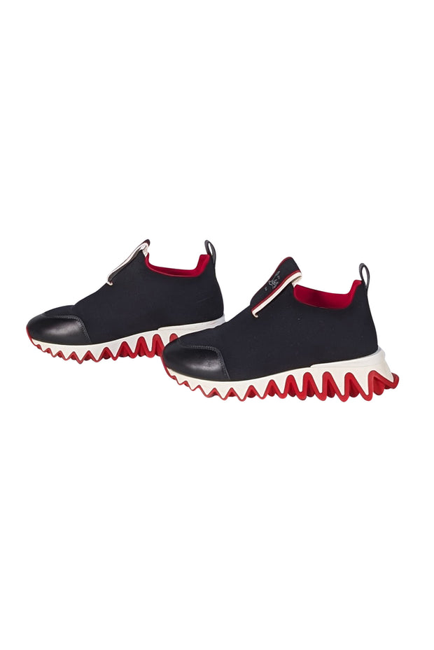 Christian Louboutin - Black w/Red Trim Slip On Sneakers Sz 7