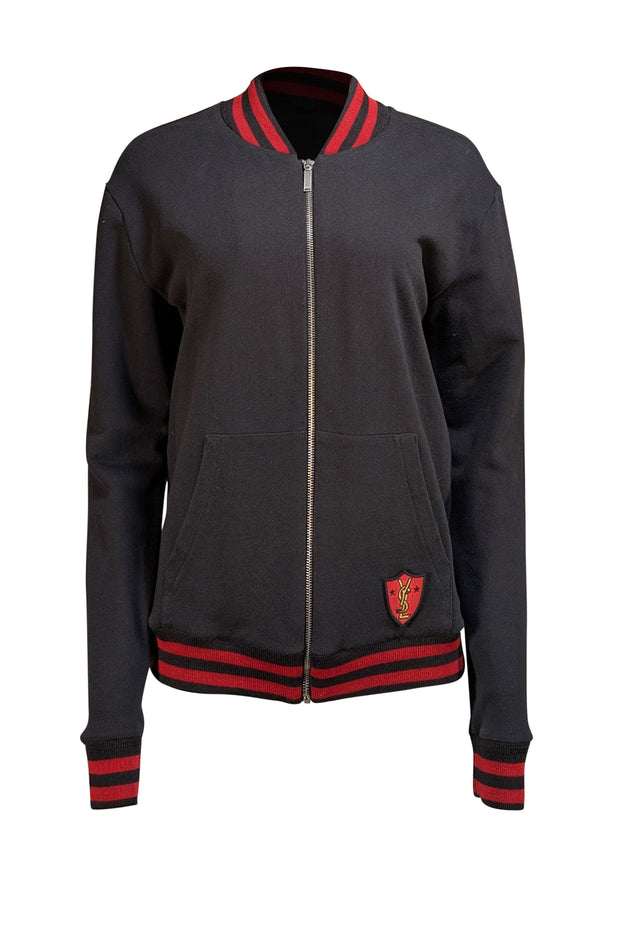 Saint Laurent - Black W/ Red Stripes Cotton Bomber Jacket Sz M - Current Boutique