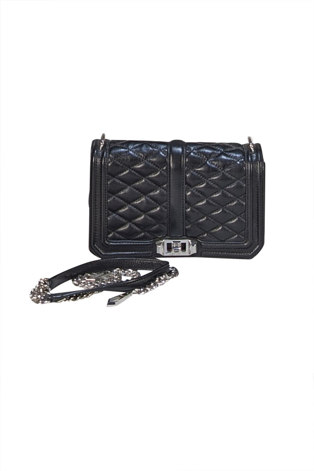 Rebecca Minkoff - Black Quilted Front Leather Crossbody Bag - Current Boutique