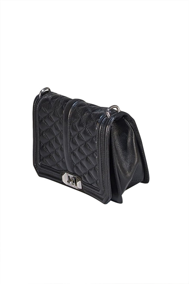 Rebecca Minkoff - Black Quilted Front Leather Crossbody Bag - Current Boutique