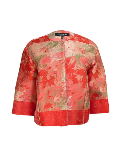 Lafayette 148 - Coral, Peach, & Cream Brocade Jacket Sz L - Current Boutique
