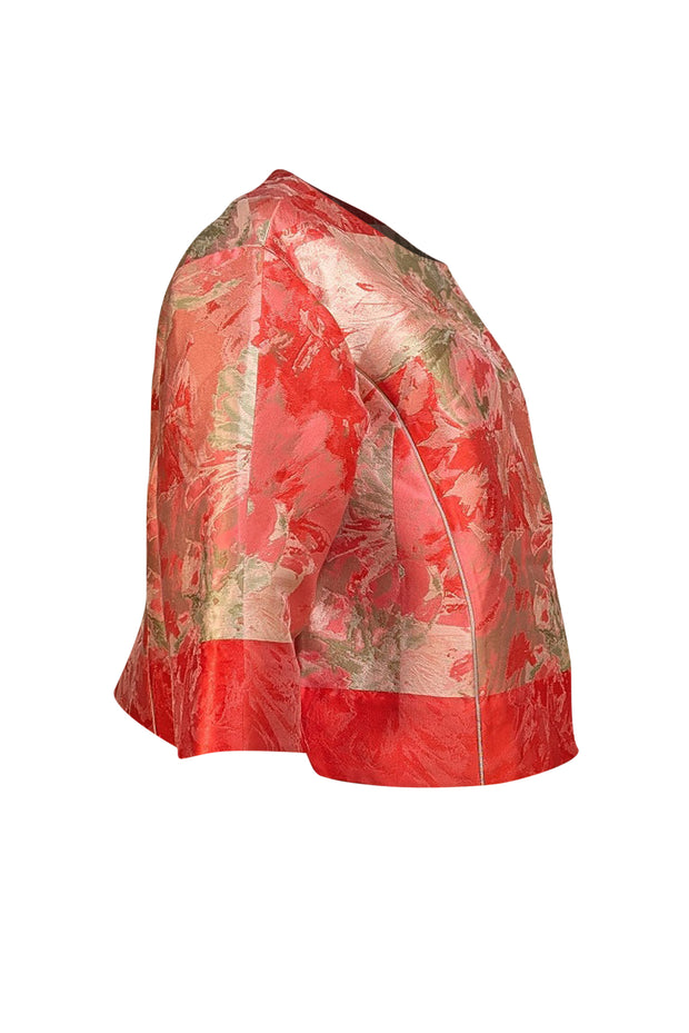Lafayette 148 - Coral, Peach, & Cream Brocade Jacket Sz L - Current Boutique