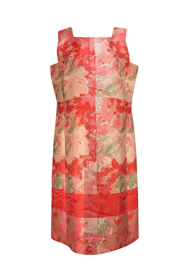 Lafayette 148 - Coral, Peach, & Cream Brocade Sleeveless Dress Sz 14 - Current Boutique
