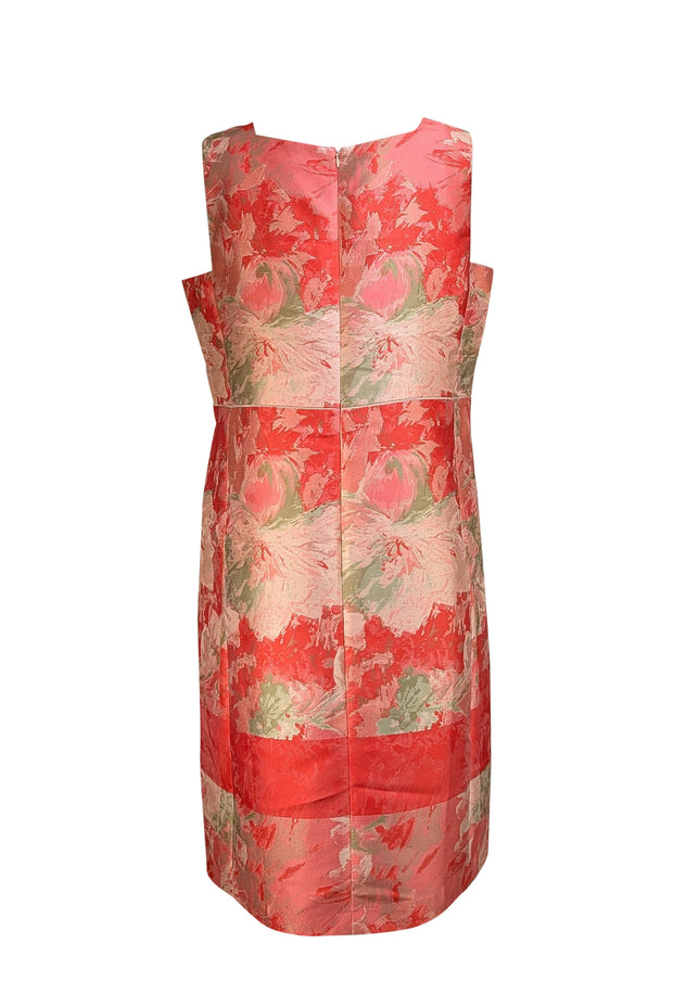 Lafayette 148 - Coral, Peach, & Cream Brocade Sleeveless Dress Sz 14 - Current Boutique