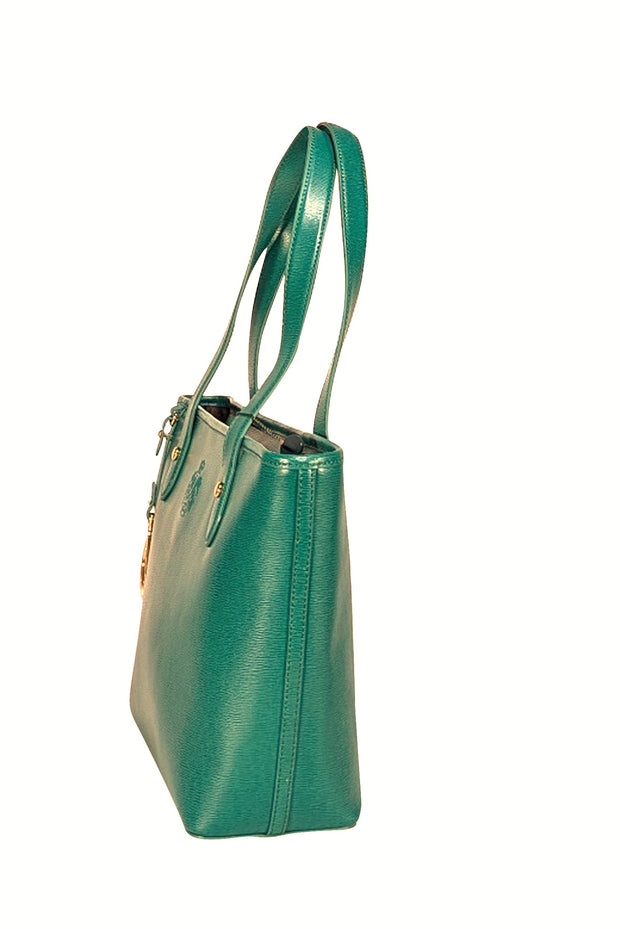 Lauren Ralph Lauren - Green Leather Zipper Tote Bag - Current Boutique
