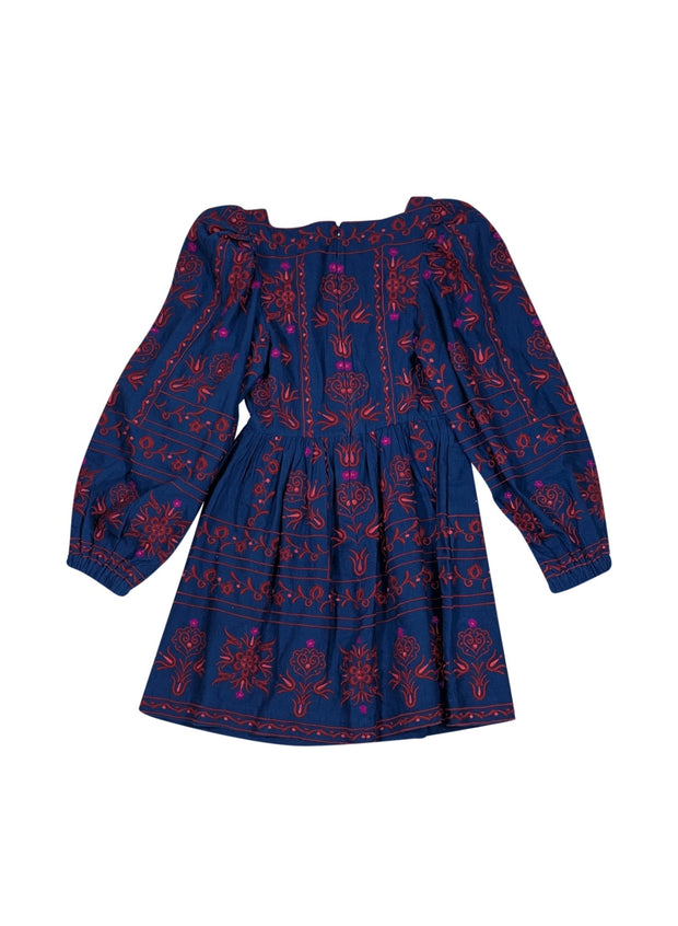 Sea NY - Navy w/ Red Embroidered Detail Square Neckline Mini "Petunia" Dress Sz 00 - Current Boutique