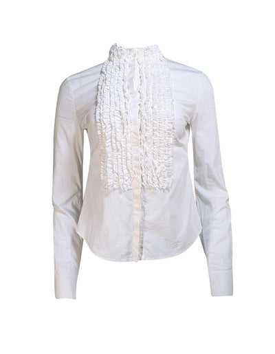 Alexander McQueen - White Ruffle Bib Front Button Down Shirt Sz 2