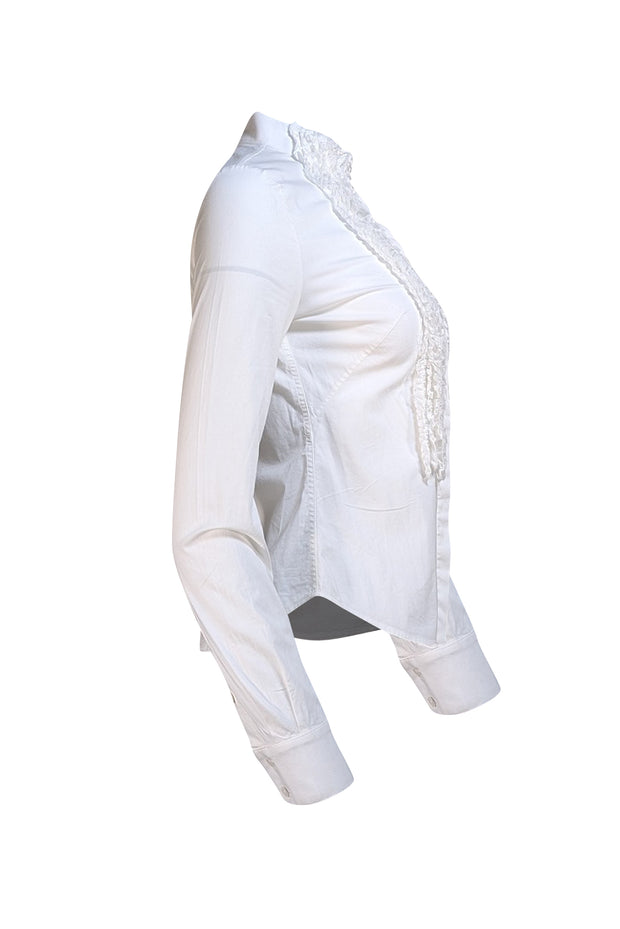 Alexander McQueen - White Ruffle Bib Front Button Down Shirt Sz 2