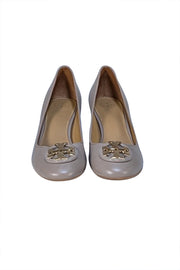 Tory Burch - Taupe Leather Logo Toe Low Pumps Sz 5.5 - Current Boutique