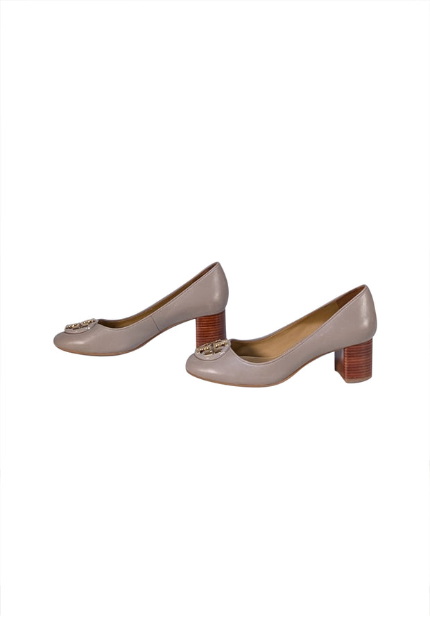 Tory Burch - Taupe Leather Logo Toe Low Pumps Sz 5.5 - Current Boutique
