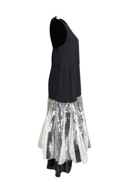 Tibi - Black Sleeveless Drop Waist Sequin Pleated Bottom Dress Sz 4 - Current Boutique