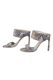 Stuart Weitzman - Grey, Cream, & Silver Snakeskin Embossed Leather Mule Heels Sz 10