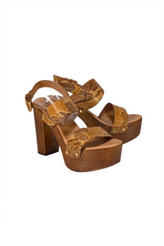 Cuoiera Fiorentina - Tan Leather Platform Sandal Heels Sz 10 - Current Boutique