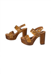 Cuoiera Fiorentina - Tan Leather Platform Sandal Heels Sz 10 - Current Boutique