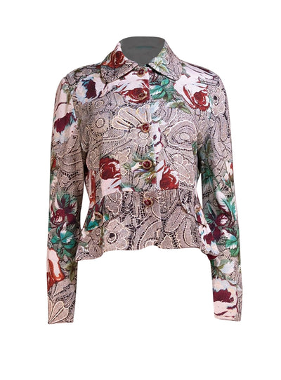 St. John - Ivory, w/ Red, Green, & Black Print Blazer Sz M - Current Boutique