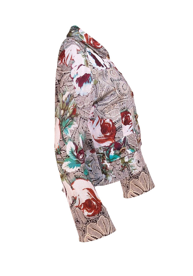 St. John - Ivory, w/ Red, Green, & Black Print Blazer Sz M - Current Boutique