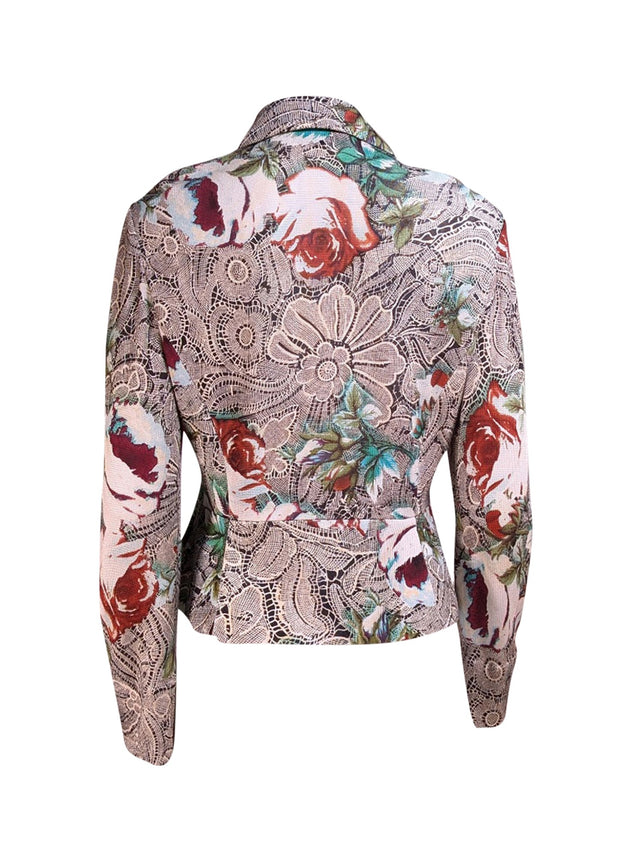 St. John - Ivory, w/ Red, Green, & Black Print Blazer Sz M - Current Boutique