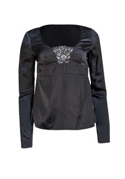 Alexander McQueen - Black Silk Long Sleeve Blouse Sz 4