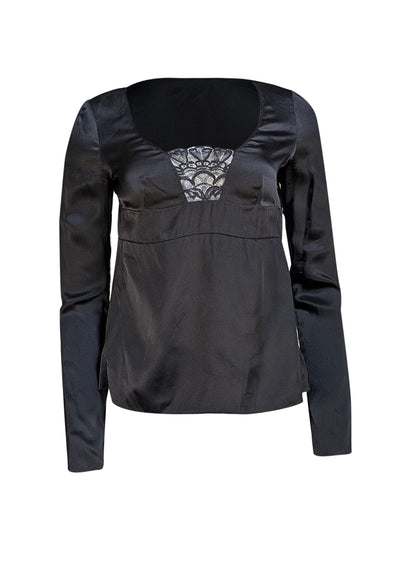 Alexander McQueen - Black Silk Long Sleeve Blouse Sz 4