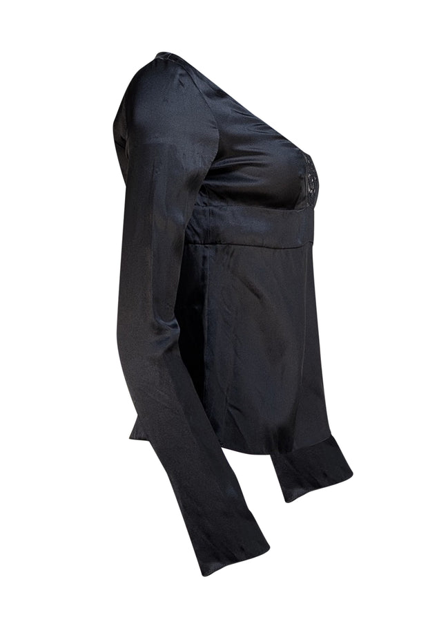 Alexander McQueen - Black Silk Long Sleeve Blouse Sz 4
