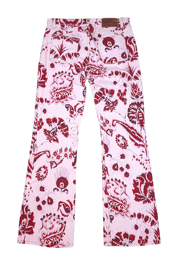 Etro - Pink & Red Paisley Wide Leg Jeans Sz 4 - Current Boutique