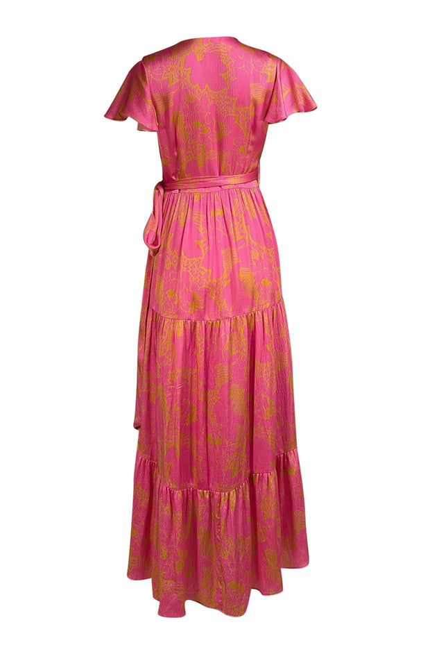 Tanya Taylor - Pink & Gold Print Faux Wrap Maxi Dress Sz 6 - Current Boutique