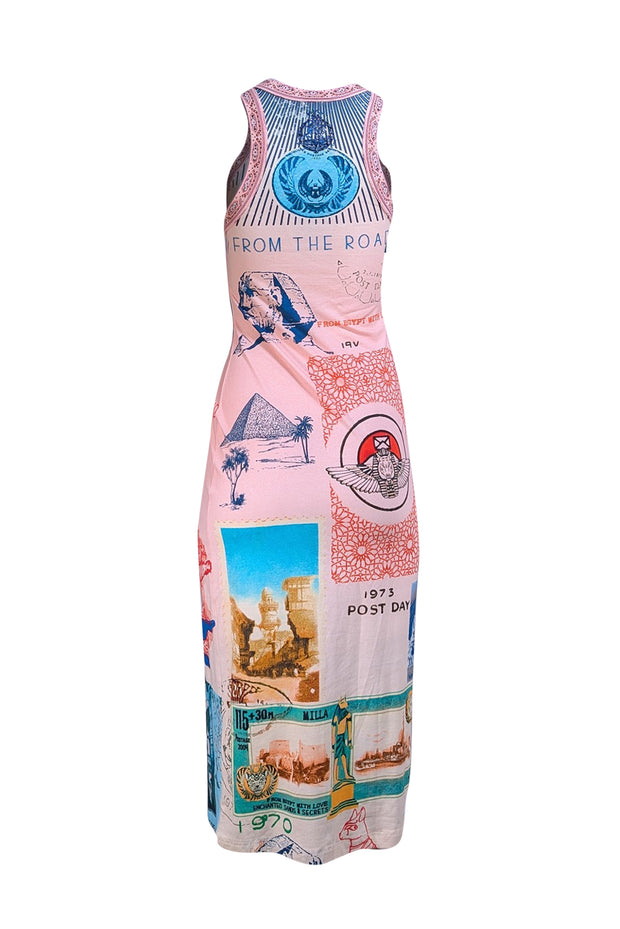 Camilla - Pink & Multicolor Graphic Print Sleeveless Midi Dress Sz XS - Current Boutique