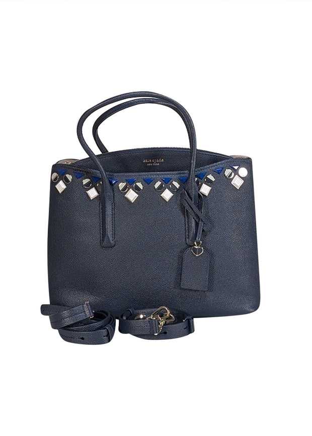 Kate Spade - Navy Blue Pebble Leather Jewel Trim Satchel Bag