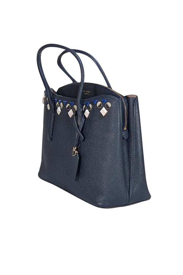 Kate Spade - Navy Blue Pebble Leather Jewel Trim Satchel Bag