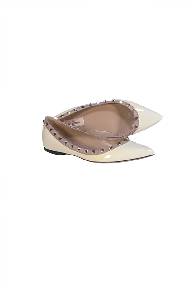Valentino - Ivory Patent Leather "Rockstud" Ballet Flats Sz 9