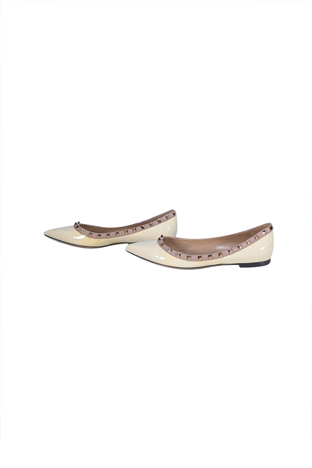 Valentino - Ivory Patent Leather "Rockstud" Ballet Flats Sz 9