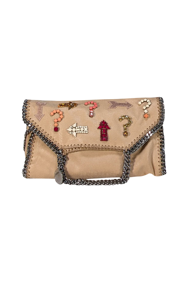 Stella McCartney - Beige Faux Suede Falabella Bag w/ Multicolor Jewel Front Detail